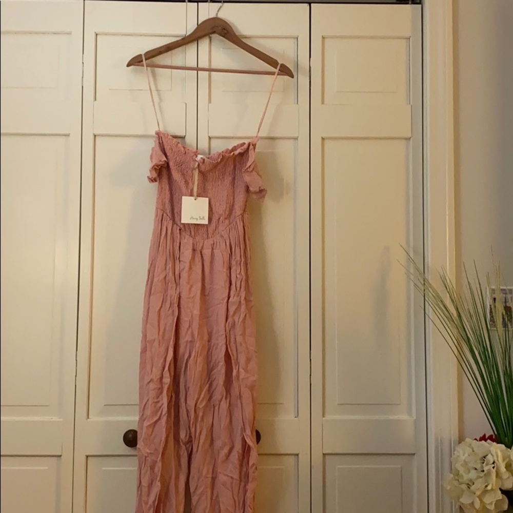 Pink off the shoulder jumpsuit
